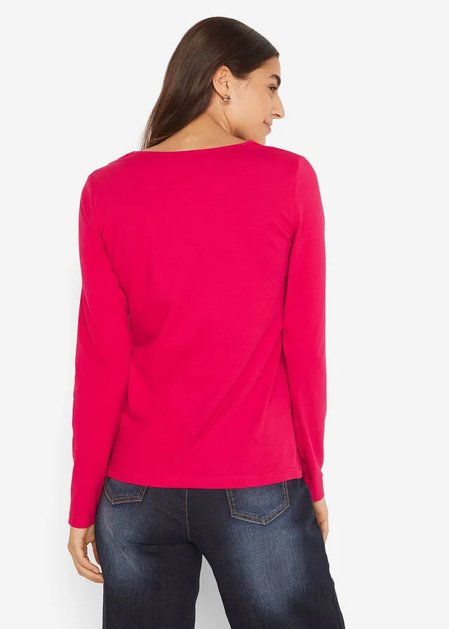 Camiseta con manga larga y cuello redondo (2 unidades) Granate + gris claro jaspeado